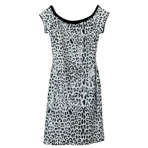 Vtg Morton Myles Sequined Leopard Print Cocktail Dress White Black Size 8